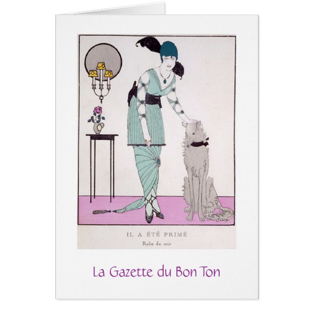 Vintagefransyska & hund, hälsningskort (Framsidan)