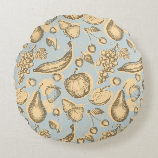 Vintagefruktmönster Rund Kudde (Framsidan)