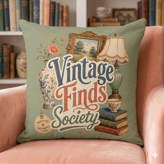 Vintagefynd Cottagecore Skatter Grön Kudde (Vintage Finds Cottagecore Treasures Green Throw Pillow)