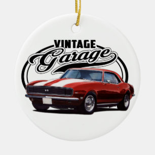 Vintagegarage röda Camaro Julgransprydnad Keramik