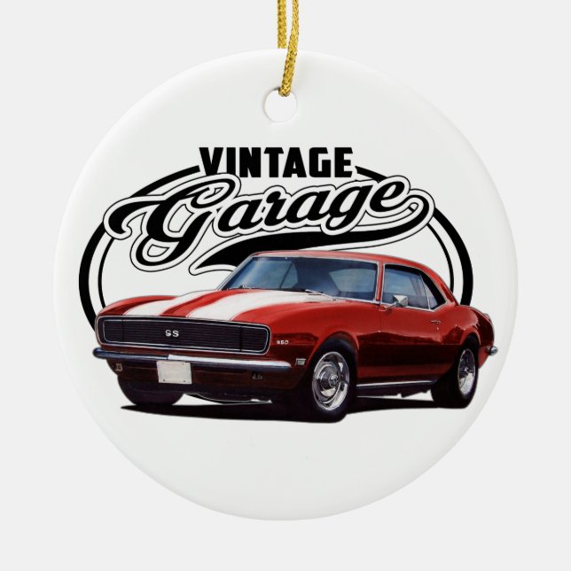 Vintagegarage röda Camaro Julgransprydnad Keramik (Framsidan)