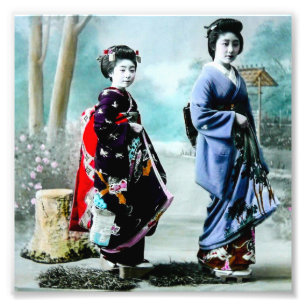 VintageGeisha och henne Maiko 芸者舞妓 gammala Fototryck
