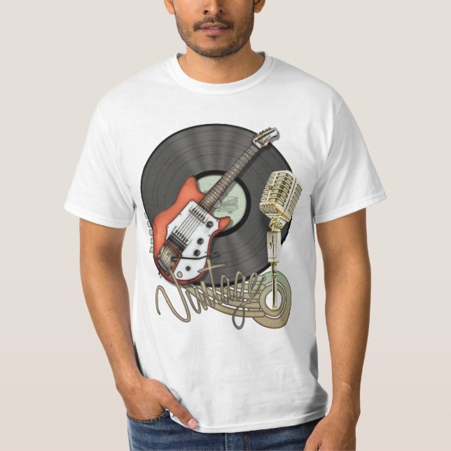 Vintagegitarr- och mikrofondesign tee shirt (Framsida)