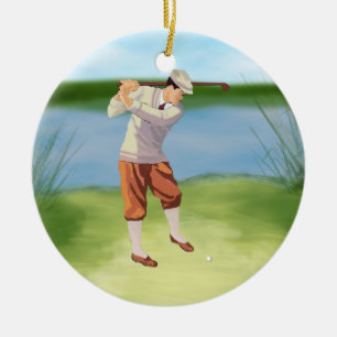 Vintagegolfare vid flodstranden julgransprydnad keramik