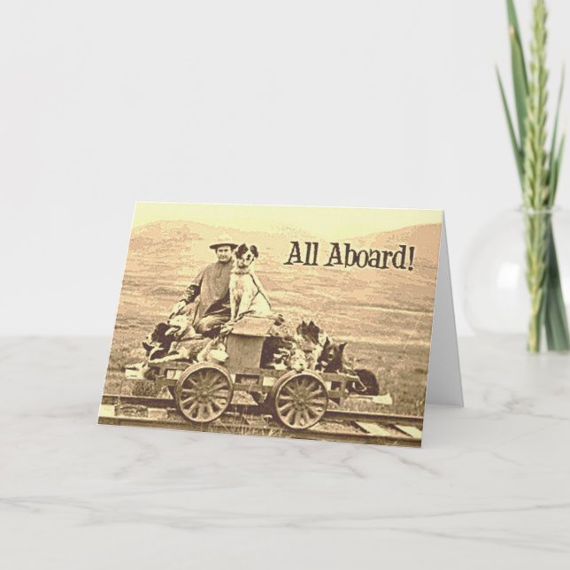 VintagegränsCollie Notecard~Trains~All Aboard~ Kort (Framsida)