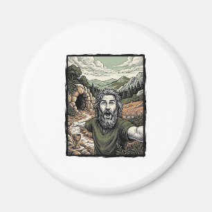 Vintagegravyr Förvånad Skäggig Porträttdesign Magnet