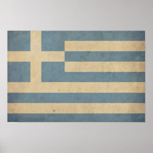 VintageGrekland flagga Poster