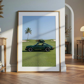 Vintagegrön sportbil & golf poster
