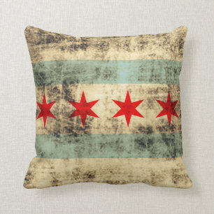 VintageGrungeflagga av Chicago Kudde