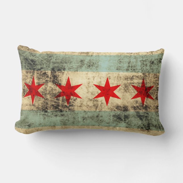 VintageGrungeflagga av Chicago Lumbarkudde (Framsida)
