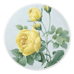 Vintagegul ros, härlig ceramibknopp knopp