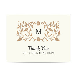 Vintageguldblommigt Tack Kort