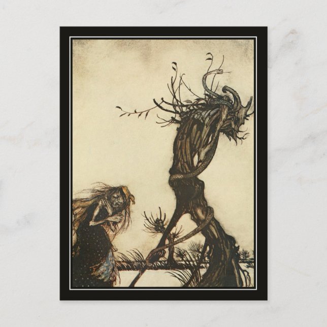 VintageHalloween Arthur Rackham häxa Vykort (Framsida)