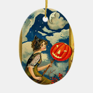 VintageHalloween häxa Julgransprydnad Keramik