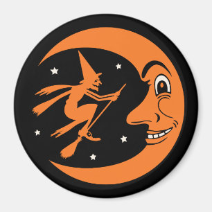 VintageHalloween häxa och månemagnet Magnet