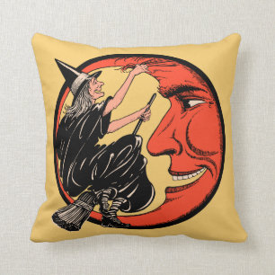 VintageHalloween häxa på henne kvast Kudde