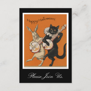 VintageHalloween inbjudan - rolig svart katt
