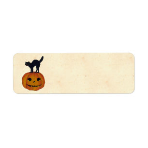 VintageHalloween katt Returadress Etikett