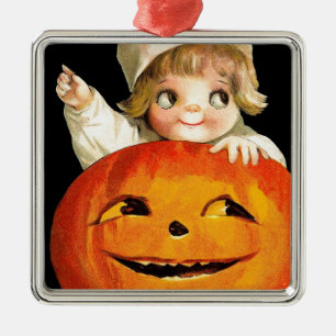 VintageHalloween pumpa och gulligt Julgransprydnad Metall