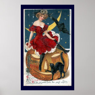 VintageHalloween pumpa och väntryck Poster