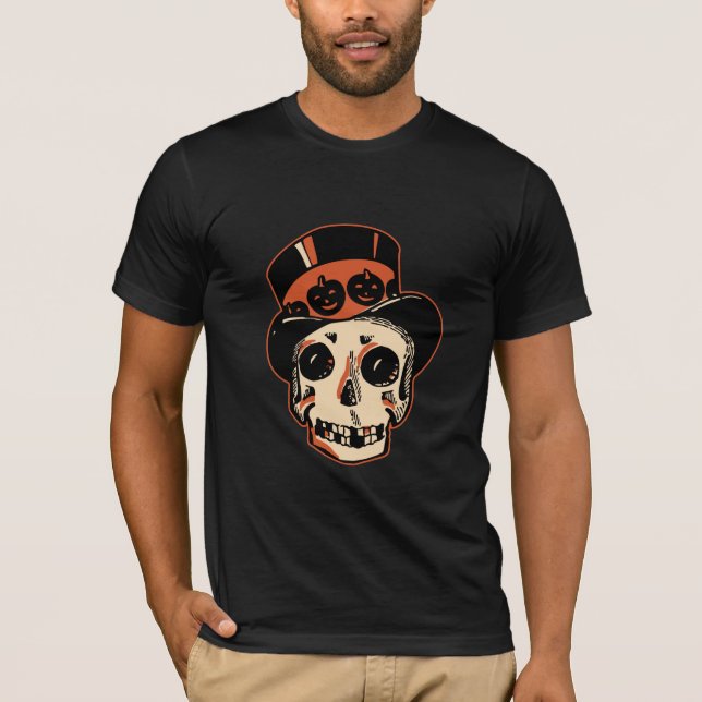 VintageHalloween skalle med top hat Tee Shirt (Framsida)