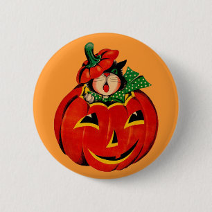 VintageHalloween svart katt Knapp