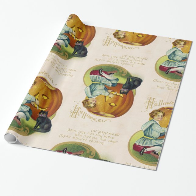 VintageHalloween vykort Presentpapper (Utrullad)
