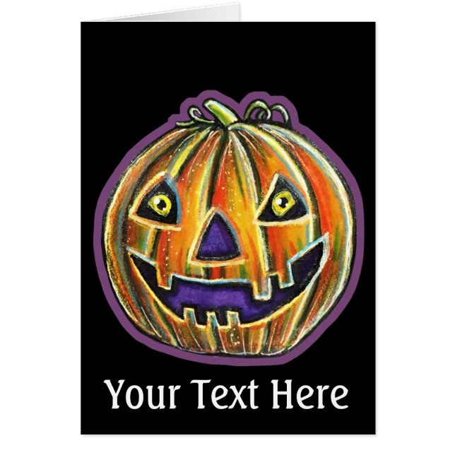 VintageHalloweeniesFallnGrinningPumpkinLarge Hälsningskort (Framsidan)