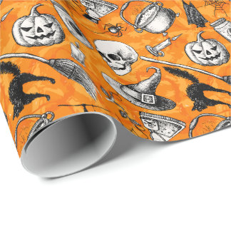 Vintagehand plockadehalloween mönster presentpapper