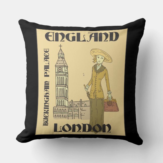 Vintagehandelsresande England London Buckingham Kudde (Framsida)