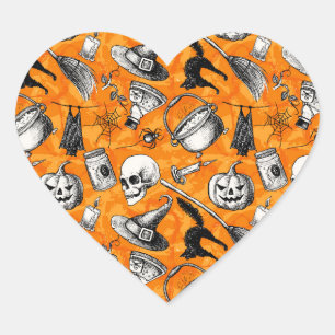 Vintagehappy halloweenmönster. Häxa pumpa Hjärtformat Klistermärke