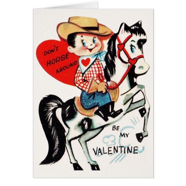 Vintagehäst- och Cowboyvalentin kort för dag (Framsidan)