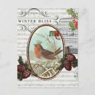VintageHelgdag-Vinter Fågel-Vykort Helg Vykort