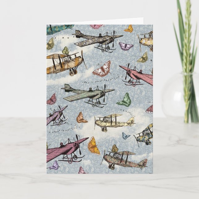 Vintagehimmel - flygplan och fjärilar kort (Framsida)