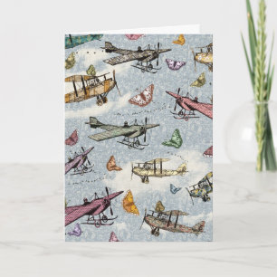 Vintagehimmel - flygplan och fjärilar kort