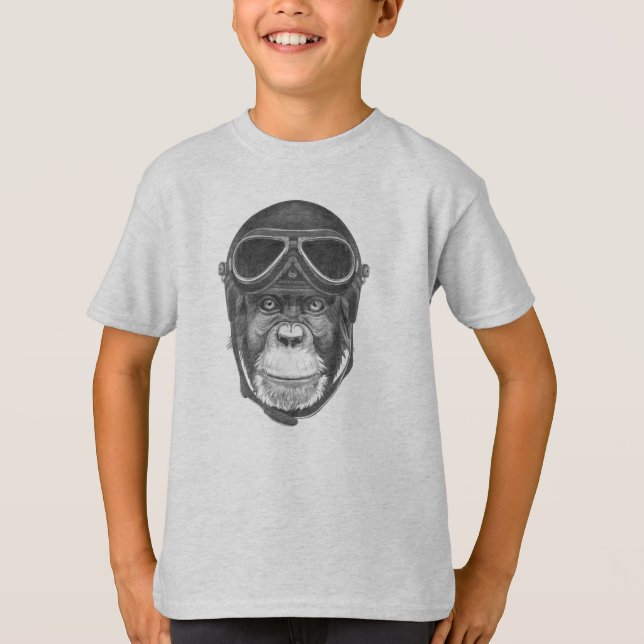 Vintagehjälmschimpans T Shirt (Framsida)
