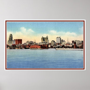 Vintagehorisont från hamnen, buffel NY Poster