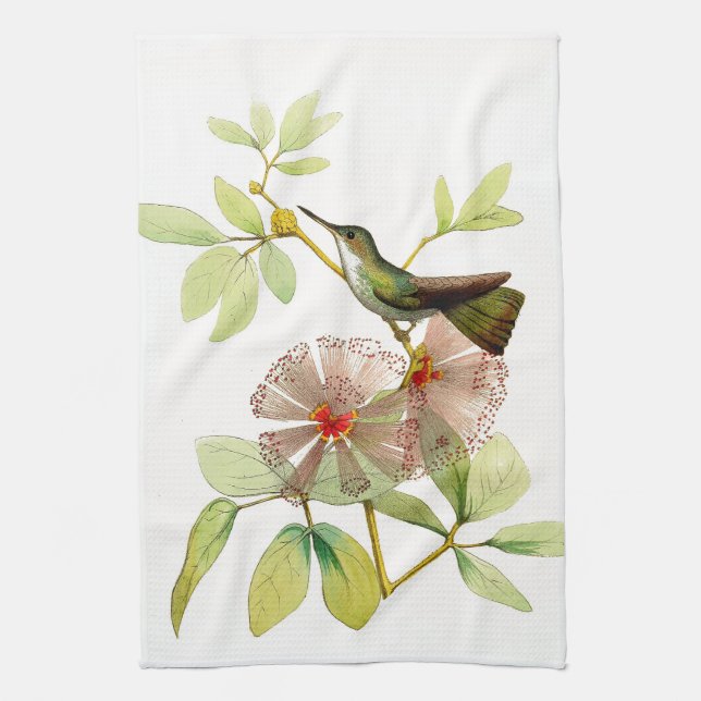 VintageHummingbirdfågeln blommar kökshandduken Kökshandduk (Vertikal)