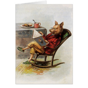 Vintagehumor, gris i gungstolläsning en bok OBS kort