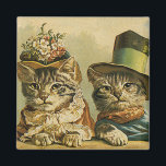 Vintagehumor, katter för Victorianbrudbrudgum i Magnet<br><div class="desc">Avbildar den roliga humorn för vintageillustration presentera Victoriantabby katt som ha på sig hattar. En kärlek och ett älsklings- bröllop för romantik planlägger med en kattbrud och brudgum. Bruden ha på sig en elegant blom- blommahatt,  och brudgumkatten ha på sig en utsmyckad formell top hat.</div>