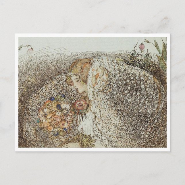 Vintageillustration Annie French "Bruden"  Vykort (Framsida)