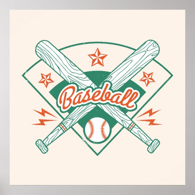 Vintageillustration av basebollträn och boll. poster (Framsidan)