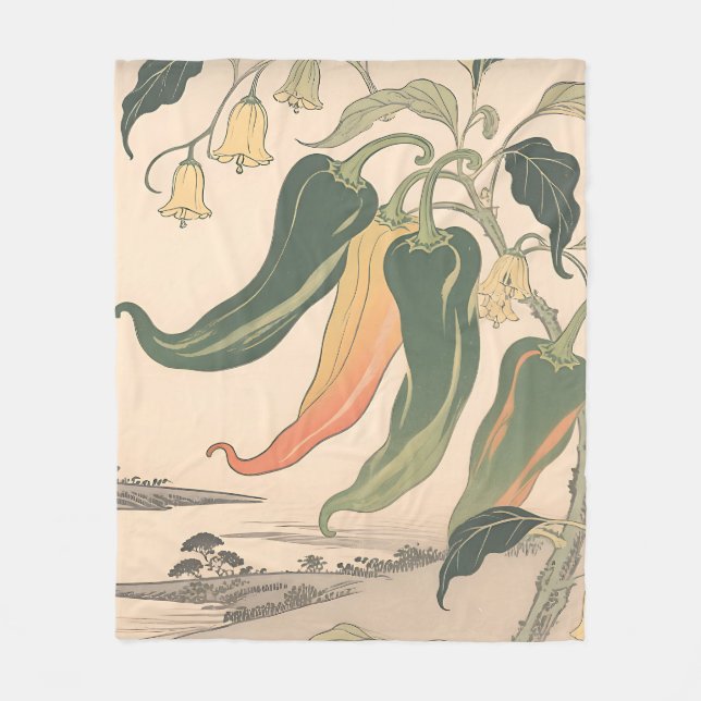 Vintageillustration av chilipeppar fleecefilt (Framsidan)
