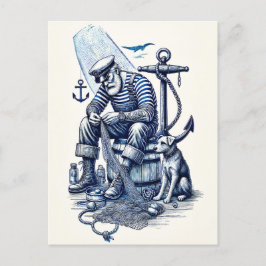 Vintageillustration av en sjöman med hund vykort