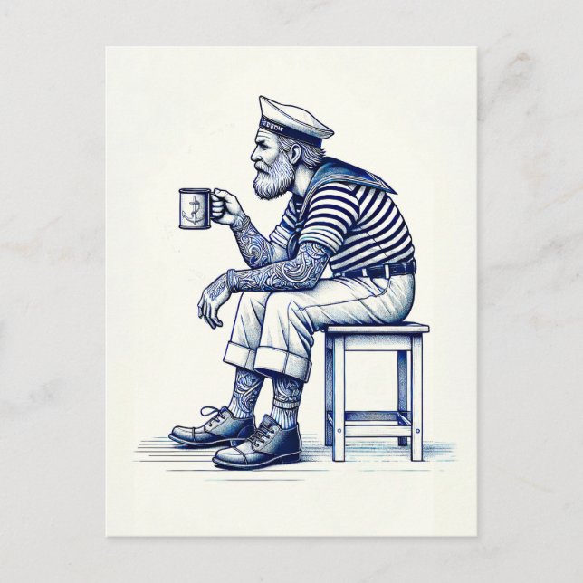 Vintageillustration av en sjöman som dricker kaffe vykort (Framsida)