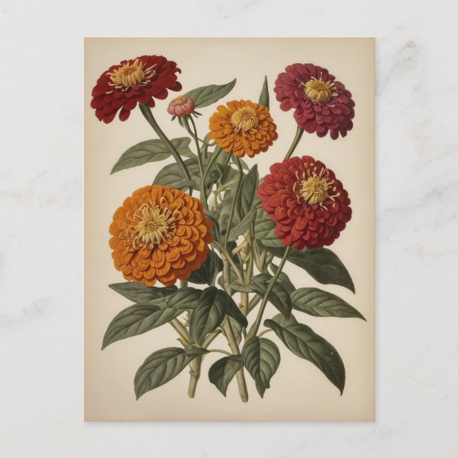 Vintageillustration av en zinnia  vykort (Framsida)
