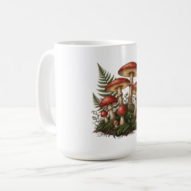 Vintageillustration av flugsvamp kaffemugg (Framsida vänster)