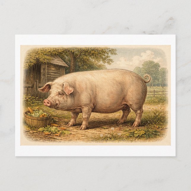 Vintageillustration av gris vykort (Framsida)