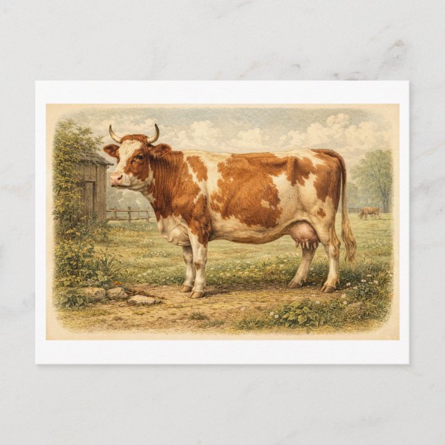 Vintageillustration av ko vykort (Framsida)
