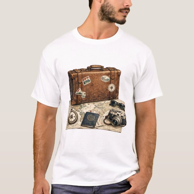 Vintageillustration av resesaker t shirt (Framsida)